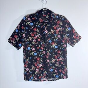 Urban Outfitters Rose Floral Button Front Shirt Men’s Small Black